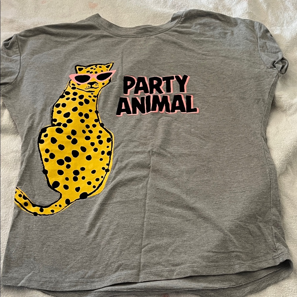 Arizona Jean Company Gray Cat T-Shirt with Yellow and Pink Accents
